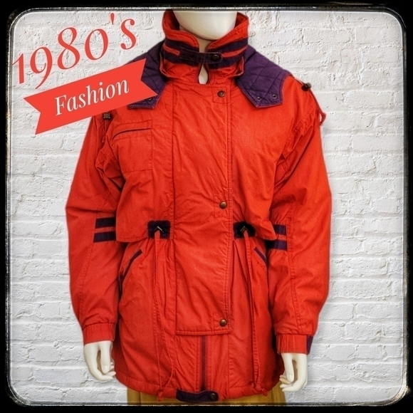 VTG MIXED BLUES 1980s Colorblock Double Breasted Hooded Winter Ski Coat - Picture 1 of 13